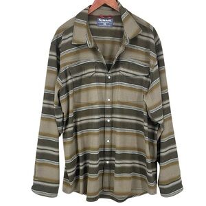 Simms Galittan Flannel Shirt – Pearl Snap, Tan/Brown Striped, Men’s 2XL